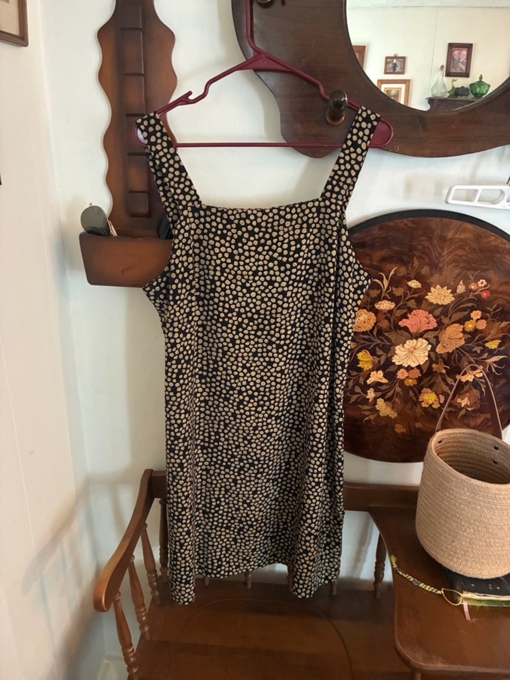 Vintage Black Dress with Cream Dot Pattern